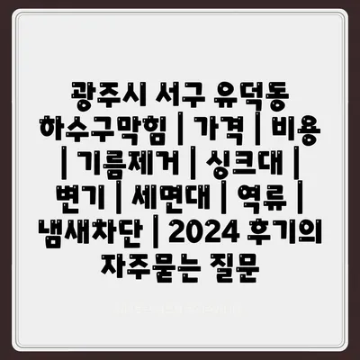 광주시 서구 유덕동 하수구막힘 | 가격 | 비용 | 기름제거 | 싱크대 | 변기 | 세면대 | 역류 | 냄새차단 | 2024 후기