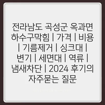 전라남도 곡성군 옥과면 하수구막힘 | 가격 | 비용 | 기름제거 | 싱크대 | 변기 | 세면대 | 역류 | 냄새차단 | 2024 후기