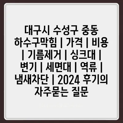 대구시 수성구 중동 하수구막힘 | 가격 | 비용 | 기름제거 | 싱크대 | 변기 | 세면대 | 역류 | 냄새차단 | 2024 후기