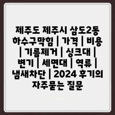 제주도 제주시 삼도2동 하수구막힘 | 가격 | 비용 | 기름제거 | 싱크대 | 변기 | 세면대 | 역류 | 냄새차단 | 2024 후기