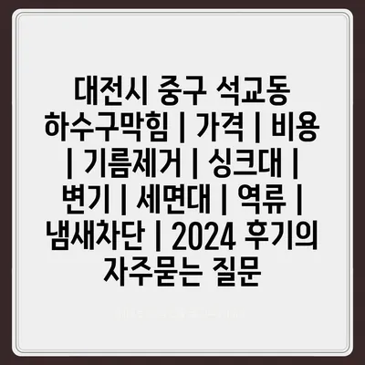 대전시 중구 석교동 하수구막힘 | 가격 | 비용 | 기름제거 | 싱크대 | 변기 | 세면대 | 역류 | 냄새차단 | 2024 후기