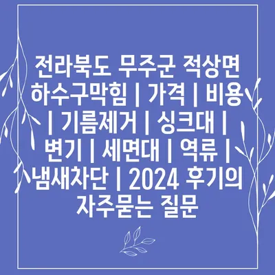 전라북도 무주군 적상면 하수구막힘 | 가격 | 비용 | 기름제거 | 싱크대 | 변기 | 세면대 | 역류 | 냄새차단 | 2024 후기