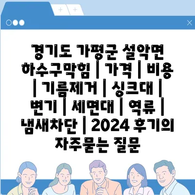 경기도 가평군 설악면 하수구막힘 | 가격 | 비용 | 기름제거 | 싱크대 | 변기 | 세면대 | 역류 | 냄새차단 | 2024 후기