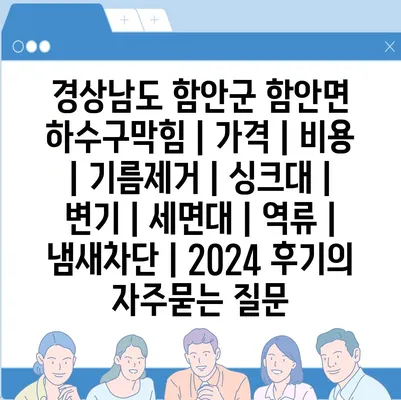 경상남도 함안군 함안면 하수구막힘 | 가격 | 비용 | 기름제거 | 싱크대 | 변기 | 세면대 | 역류 | 냄새차단 | 2024 후기