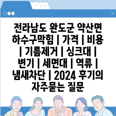 전라남도 완도군 약산면 하수구막힘 | 가격 | 비용 | 기름제거 | 싱크대 | 변기 | 세면대 | 역류 | 냄새차단 | 2024 후기