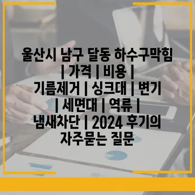 울산시 남구 달동 하수구막힘 | 가격 | 비용 | 기름제거 | 싱크대 | 변기 | 세면대 | 역류 | 냄새차단 | 2024 후기