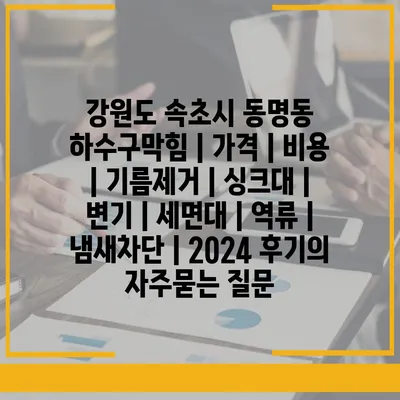 강원도 속초시 동명동 하수구막힘 | 가격 | 비용 | 기름제거 | 싱크대 | 변기 | 세면대 | 역류 | 냄새차단 | 2024 후기