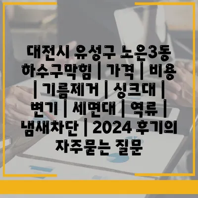 대전시 유성구 노은3동 하수구막힘 | 가격 | 비용 | 기름제거 | 싱크대 | 변기 | 세면대 | 역류 | 냄새차단 | 2024 후기