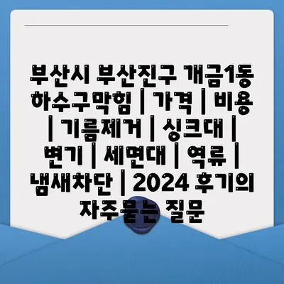 부산시 부산진구 개금1동 하수구막힘 | 가격 | 비용 | 기름제거 | 싱크대 | 변기 | 세면대 | 역류 | 냄새차단 | 2024 후기