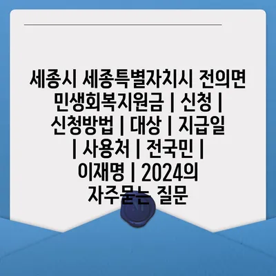 세종시 세종특별자치시 전의면 민생회복지원금 | 신청 | 신청방법 | 대상 | 지급일 | 사용처 | 전국민 | 이재명 | 2024