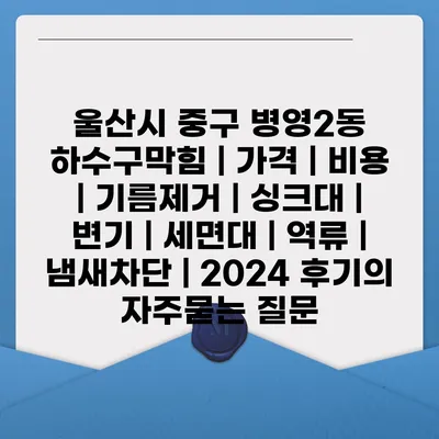 울산시 중구 병영2동 하수구막힘 | 가격 | 비용 | 기름제거 | 싱크대 | 변기 | 세면대 | 역류 | 냄새차단 | 2024 후기