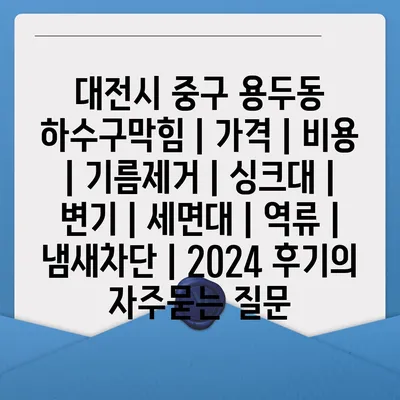 대전시 중구 용두동 하수구막힘 | 가격 | 비용 | 기름제거 | 싱크대 | 변기 | 세면대 | 역류 | 냄새차단 | 2024 후기