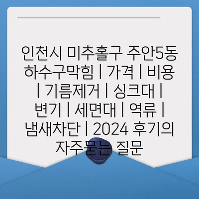 인천시 미추홀구 주안5동 하수구막힘 | 가격 | 비용 | 기름제거 | 싱크대 | 변기 | 세면대 | 역류 | 냄새차단 | 2024 후기