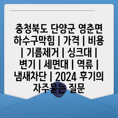 충청북도 단양군 영춘면 하수구막힘 | 가격 | 비용 | 기름제거 | 싱크대 | 변기 | 세면대 | 역류 | 냄새차단 | 2024 후기