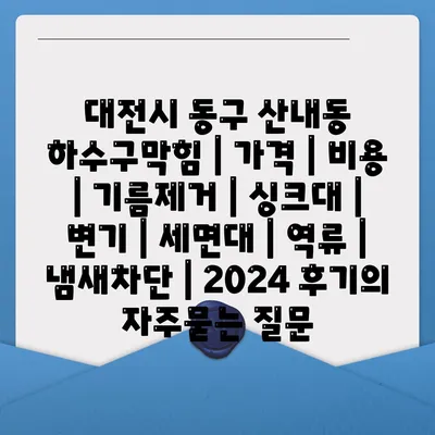 대전시 동구 산내동 하수구막힘 | 가격 | 비용 | 기름제거 | 싱크대 | 변기 | 세면대 | 역류 | 냄새차단 | 2024 후기