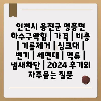 인천시 옹진군 영흥면 하수구막힘 | 가격 | 비용 | 기름제거 | 싱크대 | 변기 | 세면대 | 역류 | 냄새차단 | 2024 후기