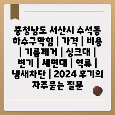 충청남도 서산시 수석동 하수구막힘 | 가격 | 비용 | 기름제거 | 싱크대 | 변기 | 세면대 | 역류 | 냄새차단 | 2024 후기