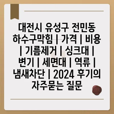 대전시 유성구 전민동 하수구막힘 | 가격 | 비용 | 기름제거 | 싱크대 | 변기 | 세면대 | 역류 | 냄새차단 | 2024 후기