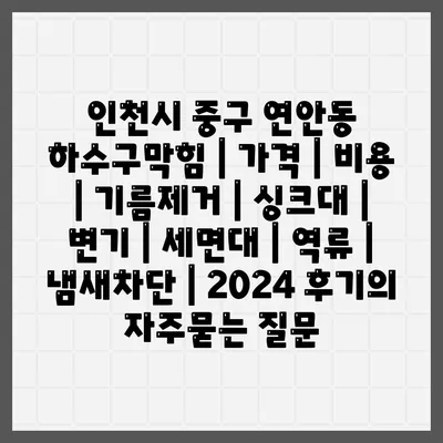 인천시 중구 연안동 하수구막힘 | 가격 | 비용 | 기름제거 | 싱크대 | 변기 | 세면대 | 역류 | 냄새차단 | 2024 후기