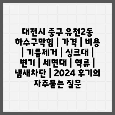 대전시 중구 유천2동 하수구막힘 | 가격 | 비용 | 기름제거 | 싱크대 | 변기 | 세면대 | 역류 | 냄새차단 | 2024 후기