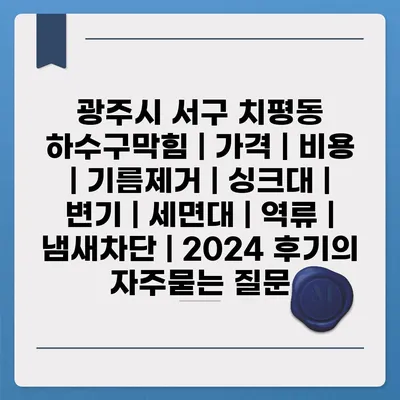 광주시 서구 치평동 하수구막힘 | 가격 | 비용 | 기름제거 | 싱크대 | 변기 | 세면대 | 역류 | 냄새차단 | 2024 후기