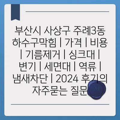 부산시 사상구 주례3동 하수구막힘 | 가격 | 비용 | 기름제거 | 싱크대 | 변기 | 세면대 | 역류 | 냄새차단 | 2024 후기