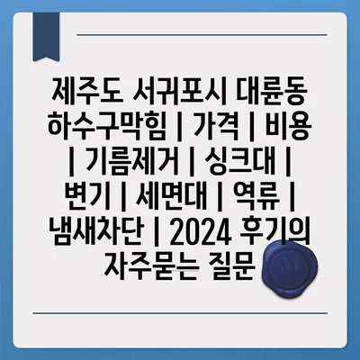 제주도 서귀포시 대륜동 하수구막힘 | 가격 | 비용 | 기름제거 | 싱크대 | 변기 | 세면대 | 역류 | 냄새차단 | 2024 후기