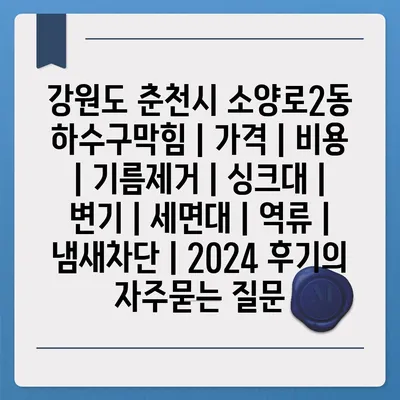 강원도 춘천시 소양로2동 하수구막힘 | 가격 | 비용 | 기름제거 | 싱크대 | 변기 | 세면대 | 역류 | 냄새차단 | 2024 후기