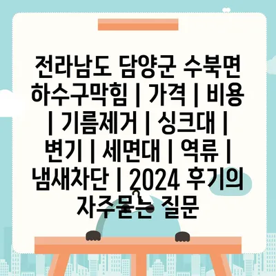 전라남도 담양군 수북면 하수구막힘 | 가격 | 비용 | 기름제거 | 싱크대 | 변기 | 세면대 | 역류 | 냄새차단 | 2024 후기