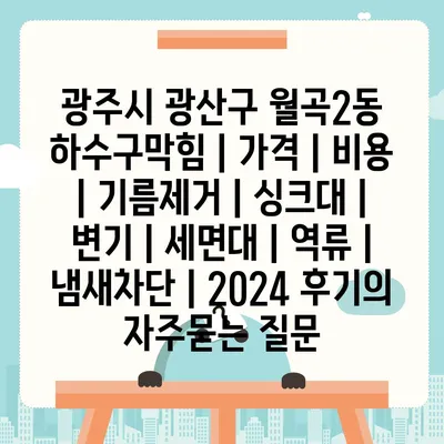 광주시 광산구 월곡2동 하수구막힘 | 가격 | 비용 | 기름제거 | 싱크대 | 변기 | 세면대 | 역류 | 냄새차단 | 2024 후기