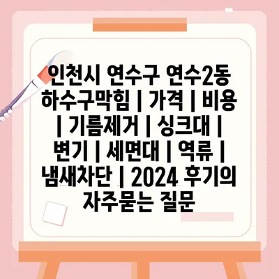 인천시 연수구 연수2동 하수구막힘 | 가격 | 비용 | 기름제거 | 싱크대 | 변기 | 세면대 | 역류 | 냄새차단 | 2024 후기