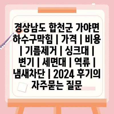 경상남도 합천군 가야면 하수구막힘 | 가격 | 비용 | 기름제거 | 싱크대 | 변기 | 세면대 | 역류 | 냄새차단 | 2024 후기