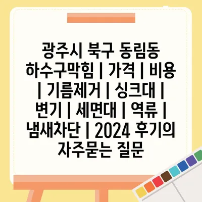 광주시 북구 동림동 하수구막힘 | 가격 | 비용 | 기름제거 | 싱크대 | 변기 | 세면대 | 역류 | 냄새차단 | 2024 후기