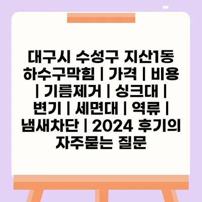 대구시 수성구 지산1동 하수구막힘 | 가격 | 비용 | 기름제거 | 싱크대 | 변기 | 세면대 | 역류 | 냄새차단 | 2024 후기