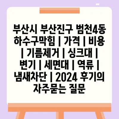 부산시 부산진구 범천4동 하수구막힘 | 가격 | 비용 | 기름제거 | 싱크대 | 변기 | 세면대 | 역류 | 냄새차단 | 2024 후기