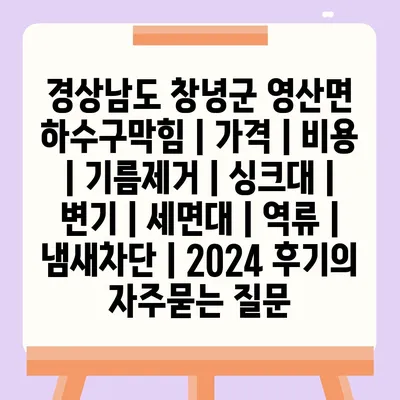 경상남도 창녕군 영산면 하수구막힘 | 가격 | 비용 | 기름제거 | 싱크대 | 변기 | 세면대 | 역류 | 냄새차단 | 2024 후기