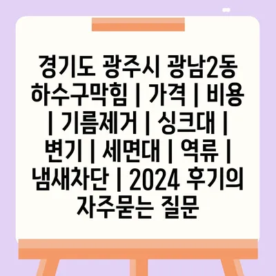 경기도 광주시 광남2동 하수구막힘 | 가격 | 비용 | 기름제거 | 싱크대 | 변기 | 세면대 | 역류 | 냄새차단 | 2024 후기