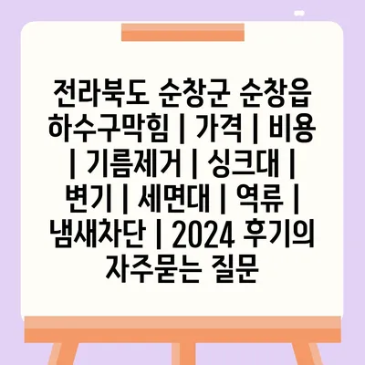 전라북도 순창군 순창읍 하수구막힘 | 가격 | 비용 | 기름제거 | 싱크대 | 변기 | 세면대 | 역류 | 냄새차단 | 2024 후기