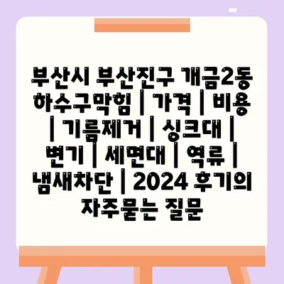 부산시 부산진구 개금2동 하수구막힘 | 가격 | 비용 | 기름제거 | 싱크대 | 변기 | 세면대 | 역류 | 냄새차단 | 2024 후기