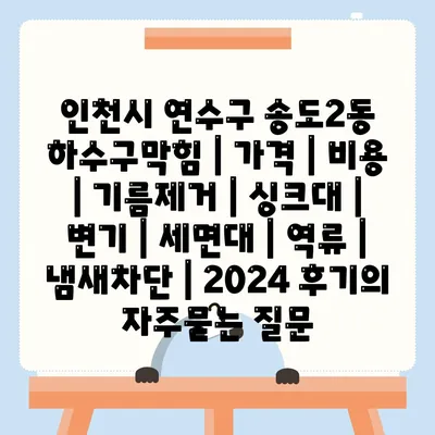 인천시 연수구 송도2동 하수구막힘 | 가격 | 비용 | 기름제거 | 싱크대 | 변기 | 세면대 | 역류 | 냄새차단 | 2024 후기