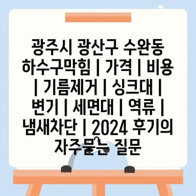 광주시 광산구 수완동 하수구막힘 | 가격 | 비용 | 기름제거 | 싱크대 | 변기 | 세면대 | 역류 | 냄새차단 | 2024 후기