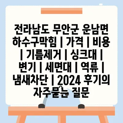 전라남도 무안군 운남면 하수구막힘 | 가격 | 비용 | 기름제거 | 싱크대 | 변기 | 세면대 | 역류 | 냄새차단 | 2024 후기