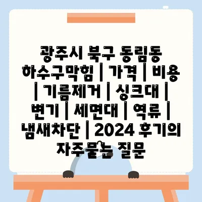 광주시 북구 동림동 하수구막힘 | 가격 | 비용 | 기름제거 | 싱크대 | 변기 | 세면대 | 역류 | 냄새차단 | 2024 후기