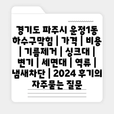 경기도 파주시 운정1동 하수구막힘 | 가격 | 비용 | 기름제거 | 싱크대 | 변기 | 세면대 | 역류 | 냄새차단 | 2024 후기