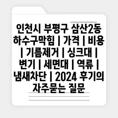 인천시 부평구 삼산2동 하수구막힘 | 가격 | 비용 | 기름제거 | 싱크대 | 변기 | 세면대 | 역류 | 냄새차단 | 2024 후기