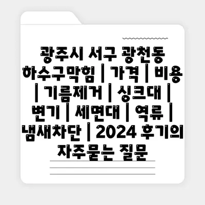 광주시 서구 광천동 하수구막힘 | 가격 | 비용 | 기름제거 | 싱크대 | 변기 | 세면대 | 역류 | 냄새차단 | 2024 후기