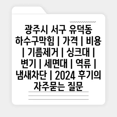 광주시 서구 유덕동 하수구막힘 | 가격 | 비용 | 기름제거 | 싱크대 | 변기 | 세면대 | 역류 | 냄새차단 | 2024 후기