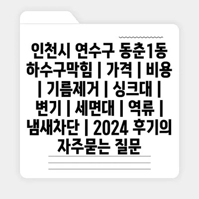 인천시 연수구 동춘1동 하수구막힘 | 가격 | 비용 | 기름제거 | 싱크대 | 변기 | 세면대 | 역류 | 냄새차단 | 2024 후기