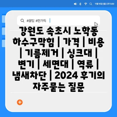 강원도 속초시 노학동 하수구막힘 | 가격 | 비용 | 기름제거 | 싱크대 | 변기 | 세면대 | 역류 | 냄새차단 | 2024 후기