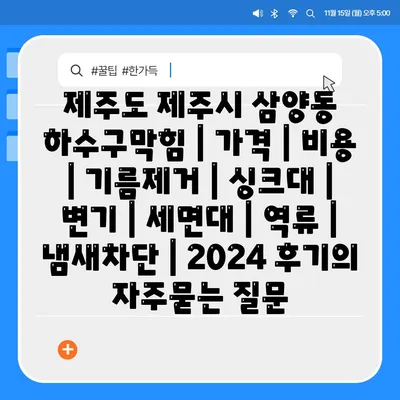 제주도 제주시 삼양동 하수구막힘 | 가격 | 비용 | 기름제거 | 싱크대 | 변기 | 세면대 | 역류 | 냄새차단 | 2024 후기